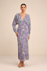 Azalea Purple Multi Floral Long Sleeve Midi Dress