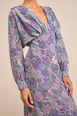Azalea Purple Multi Floral Long Sleeve Midi Dress