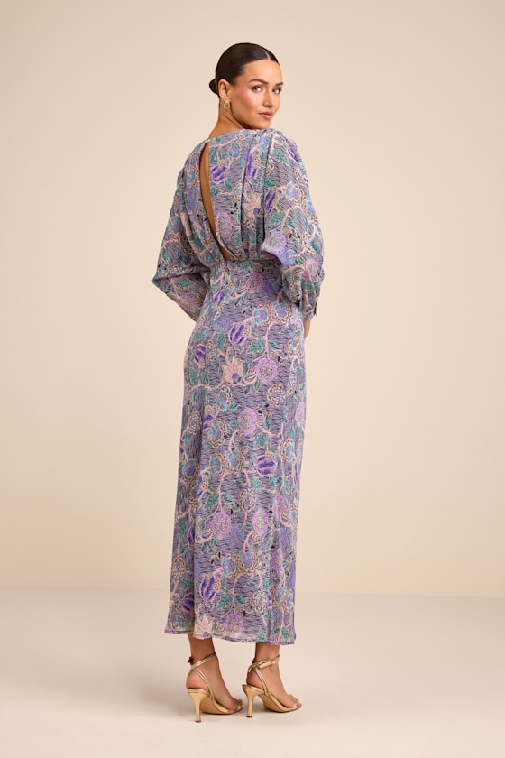 Azalea Purple Multi Floral Long Sleeve Midi Dress