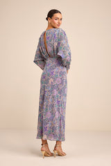 Azalea Purple Multi Floral Long Sleeve Midi Dress
