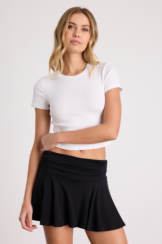 Celida Black Jersey Knit Low-Rise Micro Mini Skort