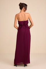 Lauren Plum Pleated Strapless Ruffled Maxi Dress