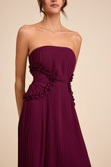 Lauren Plum Pleated Strapless Ruffled Maxi Dress