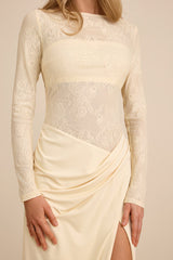 Nadina Pale Yellow Lace Long Sleeve Maxi Dress