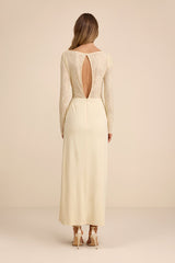 Nadina Pale Yellow Lace Long Sleeve Maxi Dress