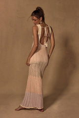 Kirsten Cream Multi Crochet Backless Maxi Dress