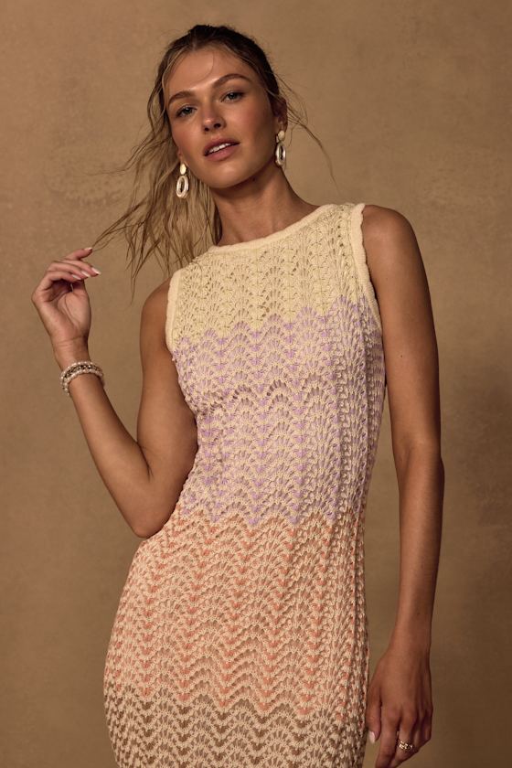 Kirsten Cream Multi Crochet Backless Maxi Dress
