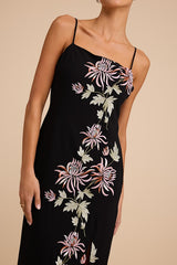 Talisa Black Floral Embroidered Column Maxi Dress