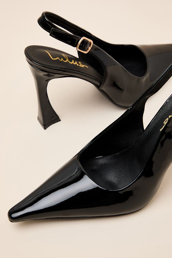 Katrina Black Patent Pointed-Toe Slingback Pumps