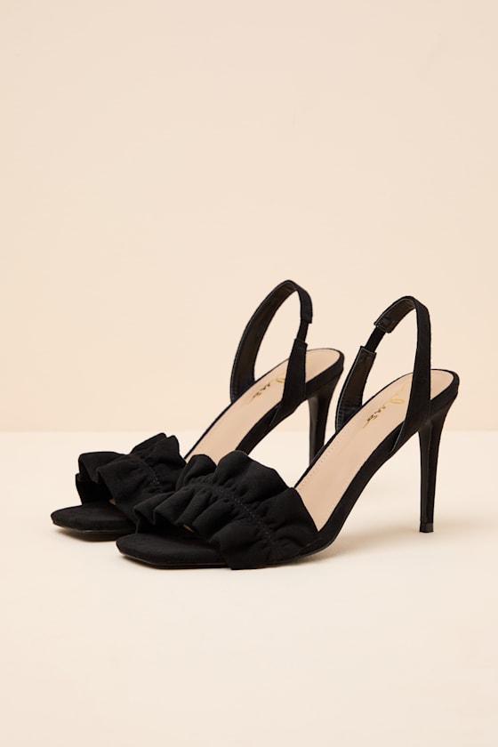 Rosa Black Suede Ruched High Heel Slingback Sandals