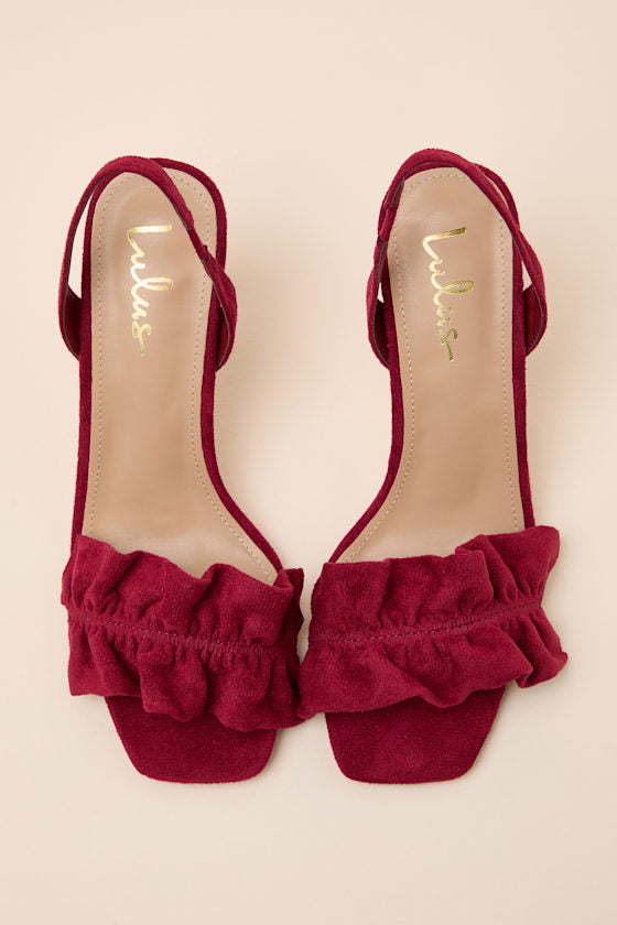 Rosa Wine Suede Ruched High Heel Slingback Sandals