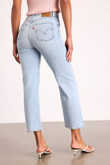 Ribcage Light Blue Denim Straight Ankle Jeans
