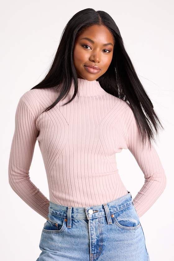 Crawford Blush Long Sleeve Mock Neck Bodysuit