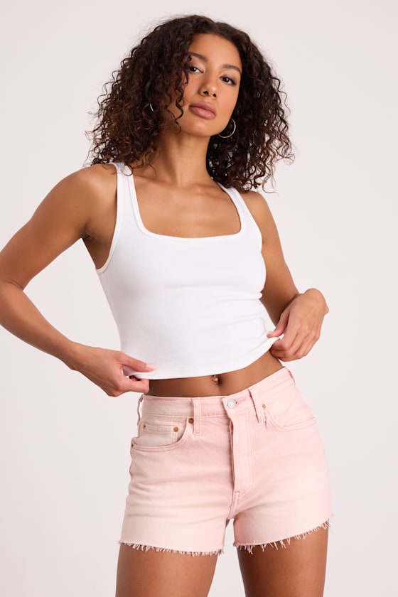501 Original High Rise Light Pink Cutoff Denim Shorts
