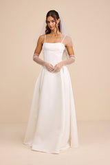 Annissa White Taffeta Drop Waist Lace-Up Maxi Dress