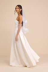 Annissa White Taffeta Drop Waist Lace-Up Maxi Dress