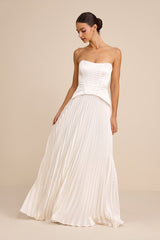 Dovey White Satin Pleated Maxi Dress