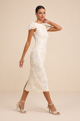 Kenna Ivory Lace Flutter Sleeve Midi Dress