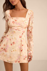 Rieti Cream Floral Burnout Long Sleeve Mini Dress