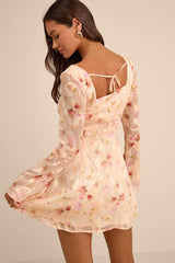 Rieti Cream Floral Burnout Long Sleeve Mini Dress