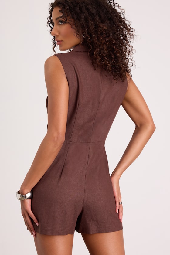 Paris Brown Linen Collared Romper