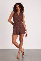 Paris Brown Linen Collared Romper