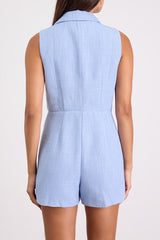 Paris Light Blue Tweed Collared Romper