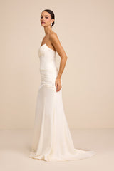 Claudette White Satin Strapless Bustier Maxi Dress