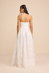 Elysande White Embroidered Beaded Strapless Maxi Dress