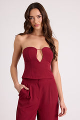 Nasia Burgundy Strapless Cutout Crop Top