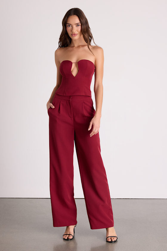 Nasia Burgundy Strapless Cutout Crop Top