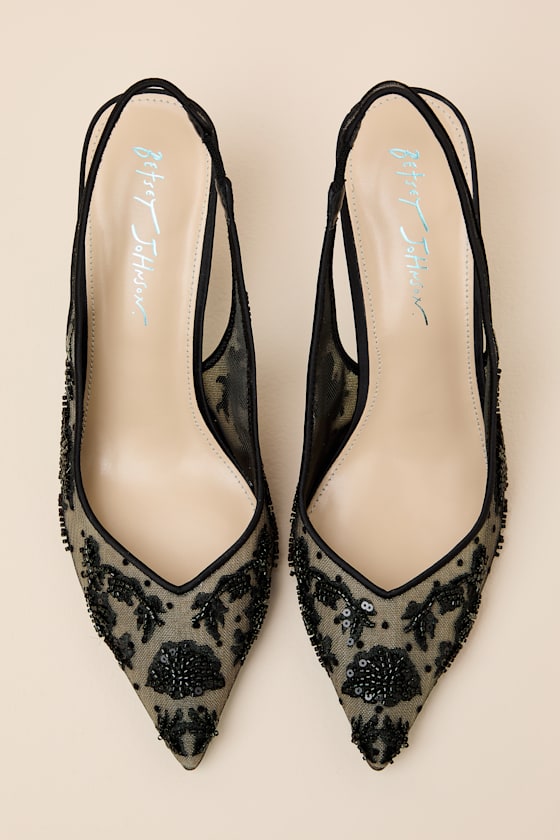 SB-Nikki Black Beaded Embroidered Slingback Pumps