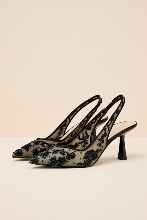 SB-Nikki Black Beaded Embroidered Slingback Pumps