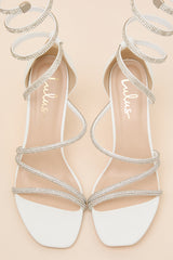 Georgie White Rhinestone Ankle Wrap High Heel Sandals