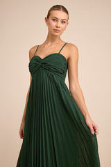 Jolette Emerald Pleated Knot-Front Maxi Dress