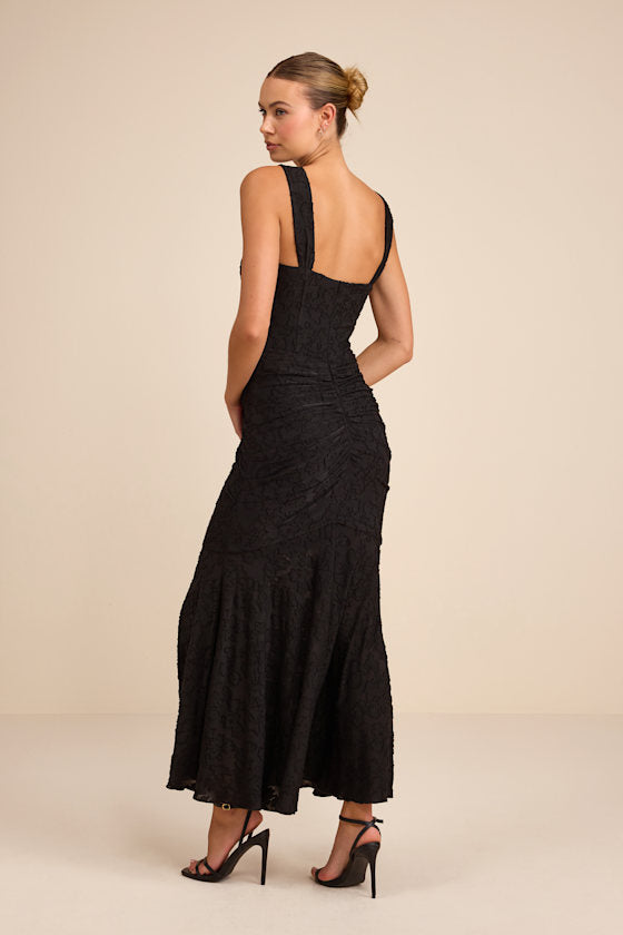 Celeste Black Burnout Bustier Maxi Dress