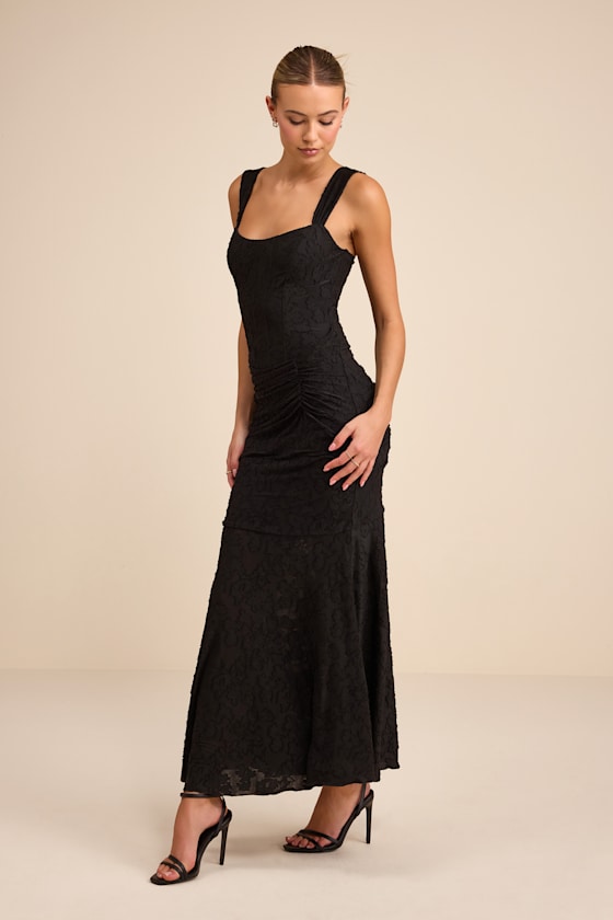 Celeste Black Burnout Bustier Maxi Dress