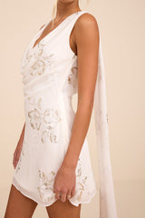 Sidonia White and Gold Floral Cowl Sash Mini Dress