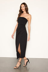 Farah Black Strapless Tulip Midi Dress