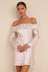 Luxurious Vision White Floral Satin Off-the-Shoulder Mini Dress