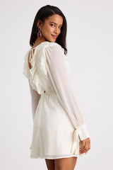 Haida Cream Ruffled Long Sleeve Mini Dress