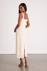Larine Cream Abstract Floral Embroidered Midi Dress