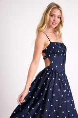 Kosi Navy Embroidered Backless Midi Dress