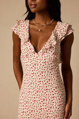 Primrose Cream Ditsy Floral Ruffled Midi Dress
