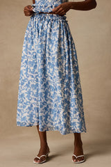 Denarius White and Blue Leaf Print Two-Piece Midi Dress