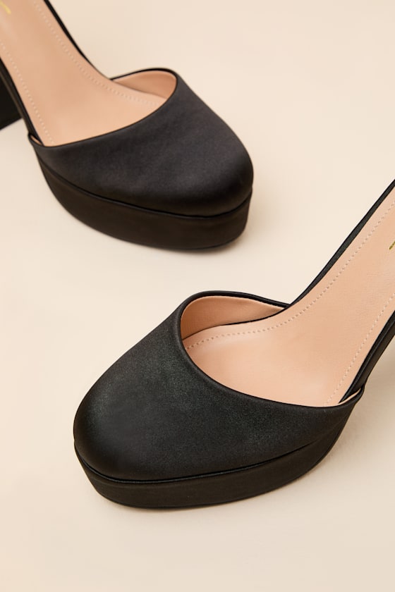 Vivien Black Satin Ankle Strap Platform Heels