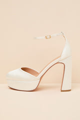 Vivien White Satin Ankle Strap Platform Heels