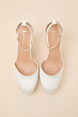 Vivien White Satin Ankle Strap Platform Heels