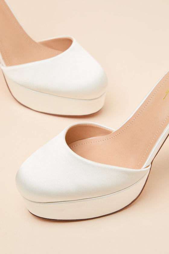 Vivien White Satin Ankle Strap Platform Heels