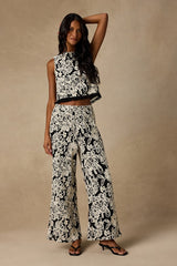Yucca Black Floral Embroidered Two-Piece Jumpsuit